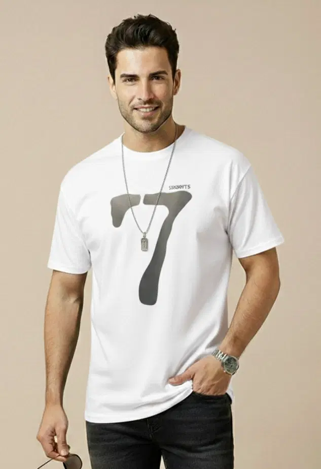 Polyester Printed T-shirt for Men, White (L)