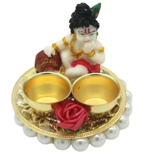 Metal Decoretive Pooja Thali, Multicolour Pack of 1