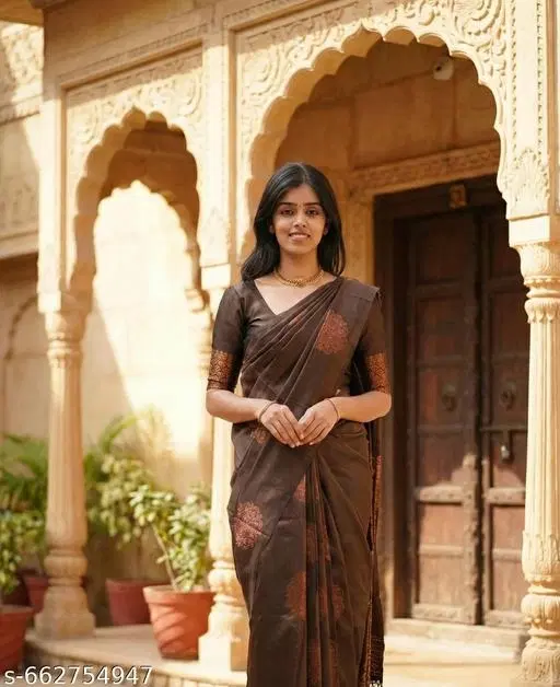 Banarasi Silk Saree for Women (Navy Blue, Free Size)