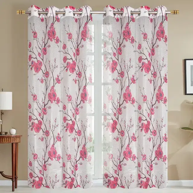Printed Curtains for Door & Window, Pack of 2, Pink, 5 feet