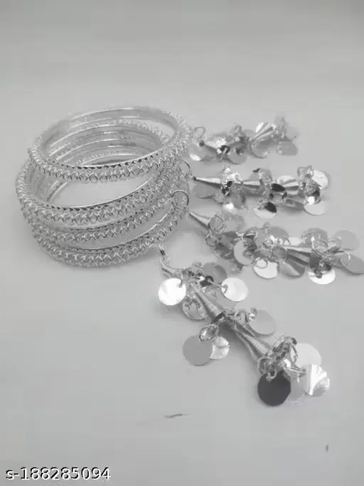 Mental Silver Plated Bangles for Women (Silver, 2.8) (20 Pcs)