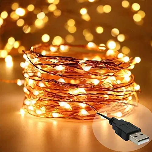 Copper USB Powered String Fairy Lights with 100 Led Light, 10 Meters / 32 Feet, Warm White, Pack of 1