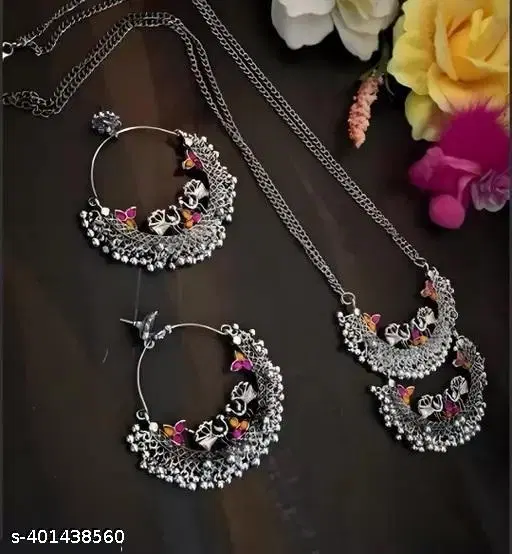 german silver orange pink jewelry set for women girl
