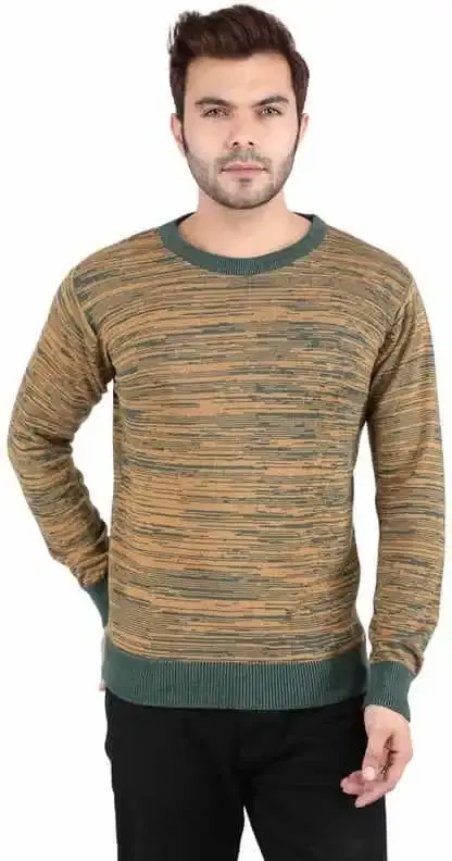 KRYPTAR Men's Solid Round Neck Woolen Sweater (Yellow, S) (KPTR4017)