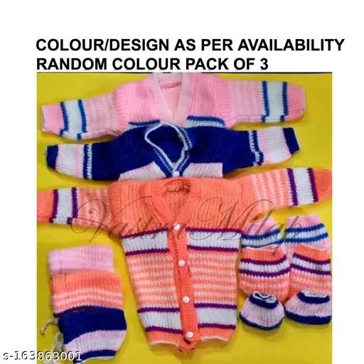 Woolen Clothing Set for Kids, Set of 3 (Multicolor, 0-3 Months)