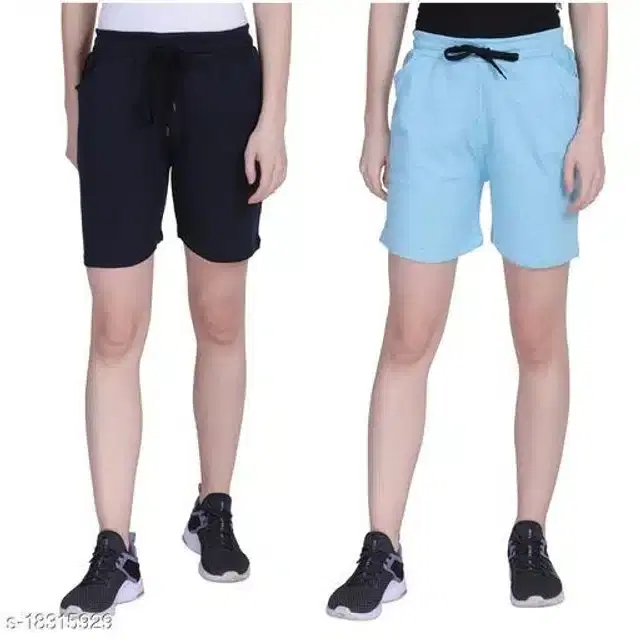 Shorts for Women, Pack of 2 (Black & Sky Blue, 32)