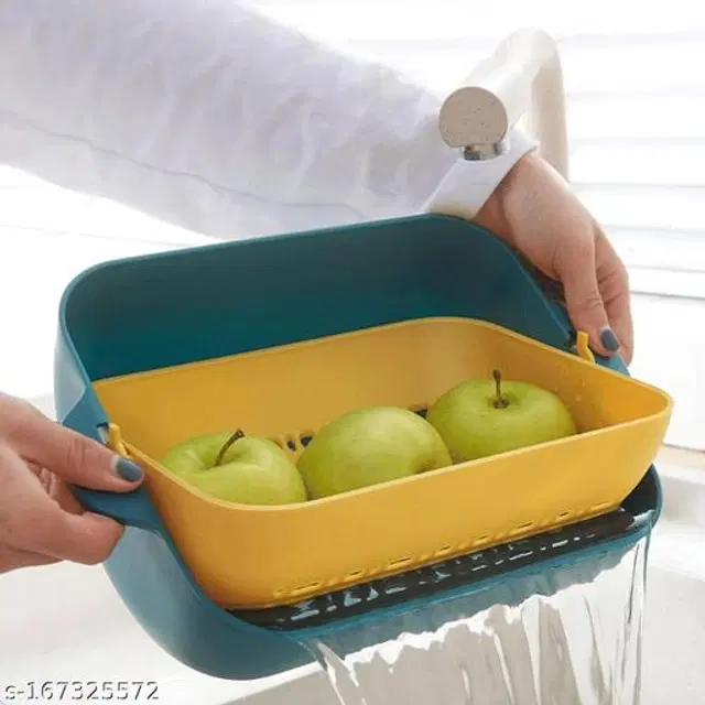 Plastic Food Strainer Basket, Yellow & Blue