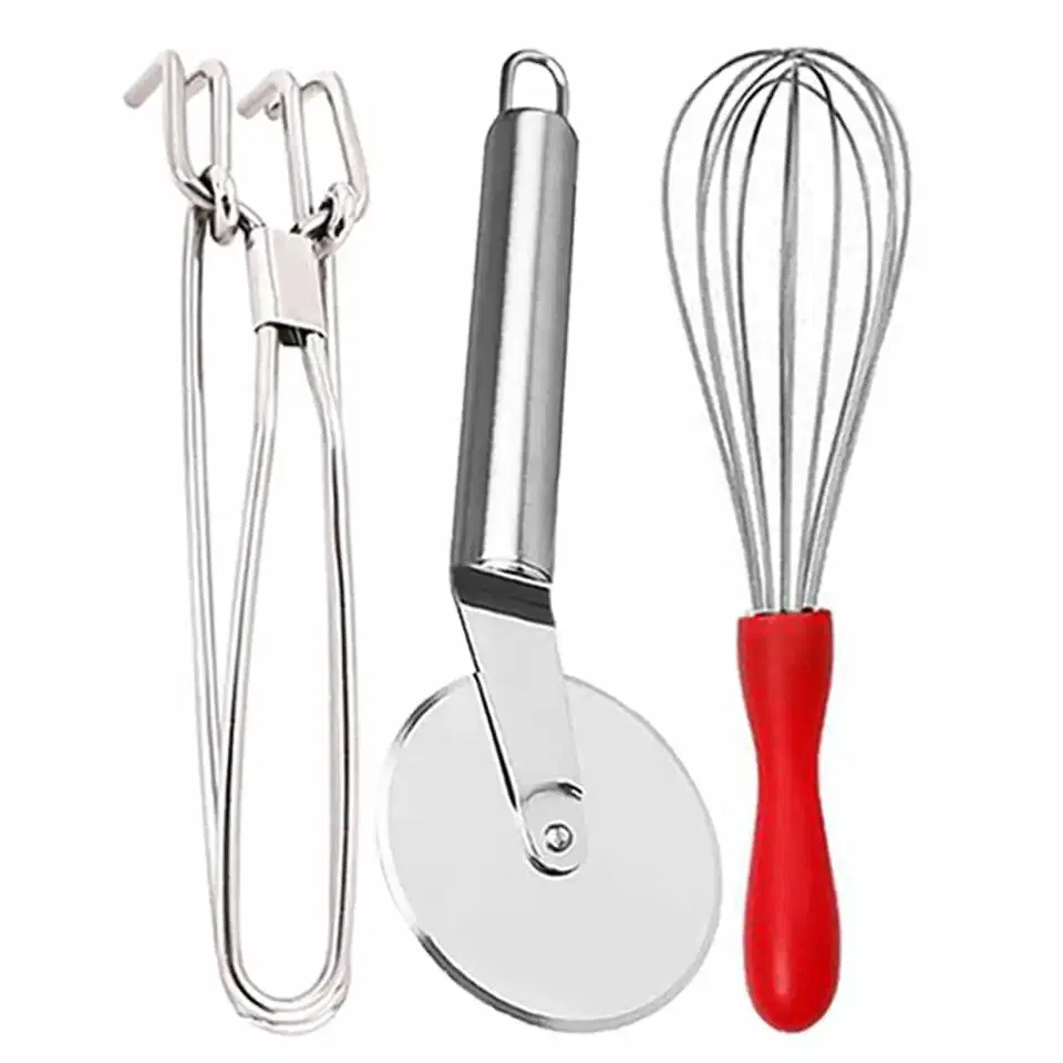 Oc9 Stainless Steel Utility Pakkad & Egg Whisk & Pizza Cutter For Kitchen Tool Set, Oc-402