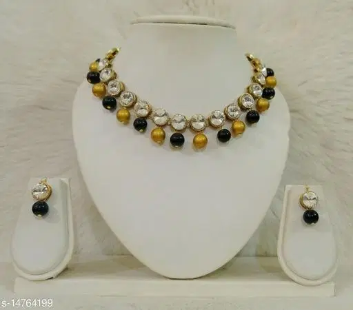 Beautiful Kundan Necklace Set for Women & Girls, Black