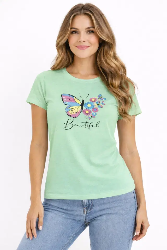 Cotton Blend Printed T-shirt for Men, Green (S)