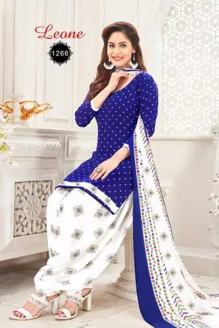 Sharda Stunnding Leon Crepe Women Printed Unstitched Casual Dress Material Suit (Blue) (SC-31)