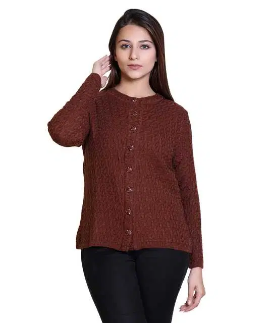 Women's Full Sleeves Cardigan (Brown, M) (M97)