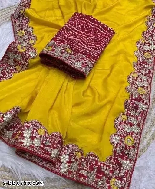 Chanderi Silk Applique Saree For Women, Yellow