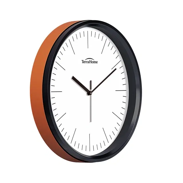 TerraHome Sweep Silent Paper Dial Wall Clock 12in Black And Orange