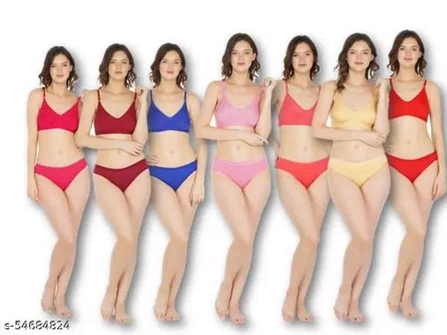 Cotton Blend Solid Lingerie Set for Women, Pack of 7 (Multicolor, 30A)