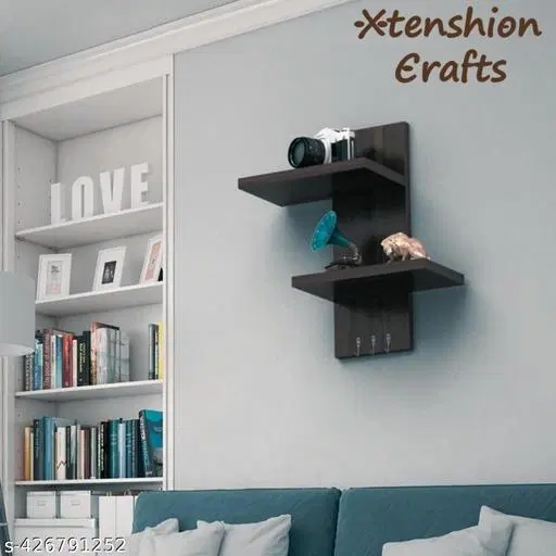 Wooden Double Layer Wall Shelves For Home, Black