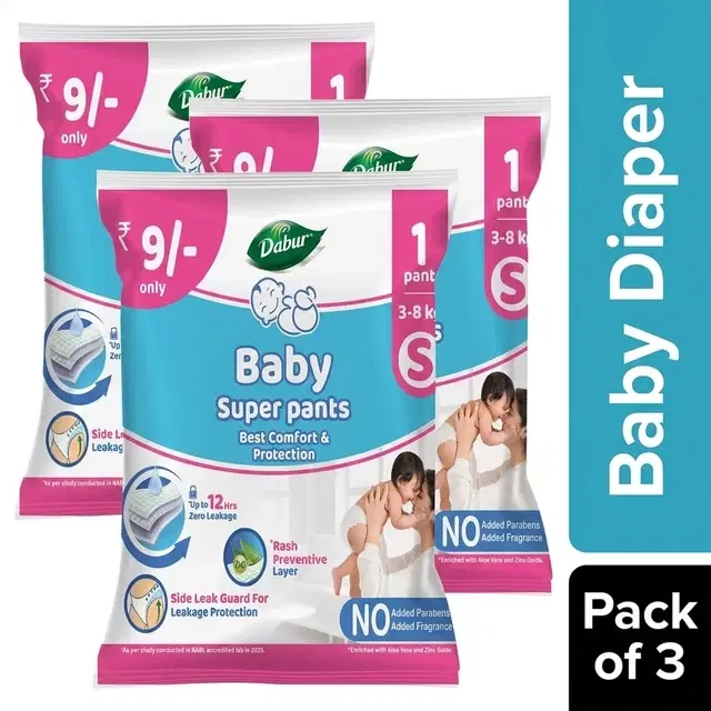 Dabur Baby Super Pants Small 1 Diaper (Pack of 3)