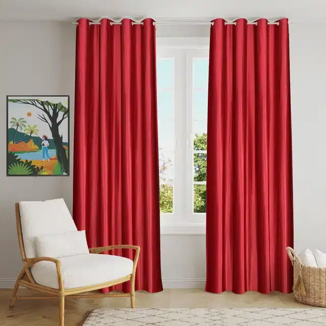 Polyester Solid Door & Window Curtains, Pack of 2, Maroon, 5 feet