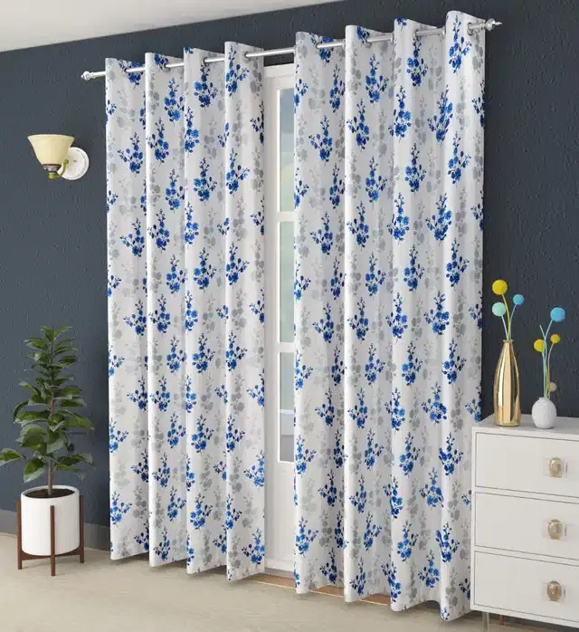 Printed Curtains, Pack of 2, Blue, 5 Feet