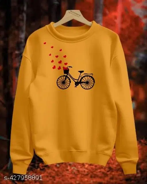 Cotton Printed Sweatshirt for Women (Yellow, XS)