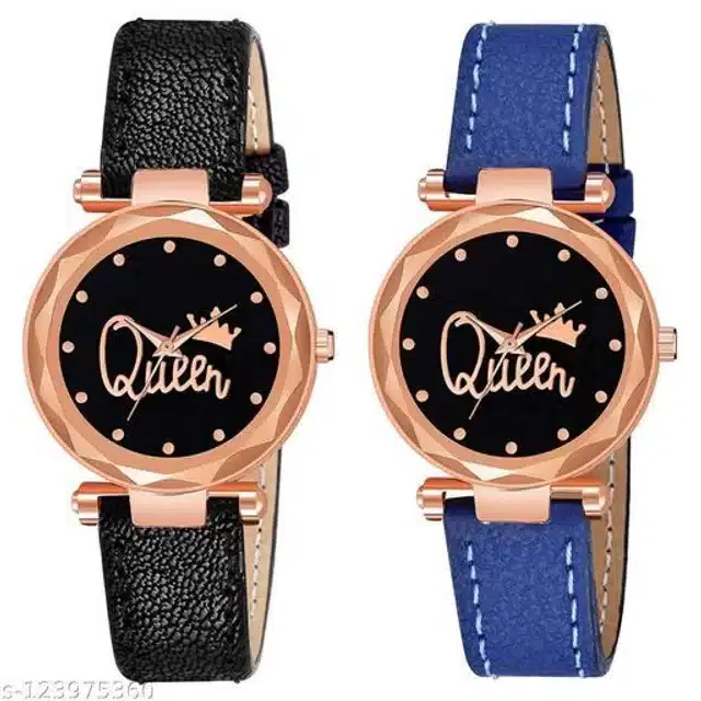Analog Watch for Women, Pack of 2 (Blue & Black)
