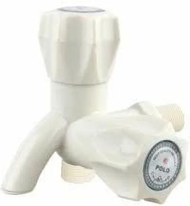 Plastic 2-in-1 Bib Cock Taps Faucet with Wall Flange, White, Set of 1