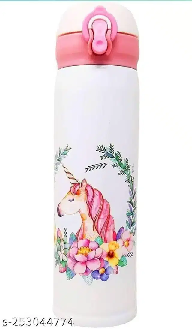 Stainless Steel Vacuum Insulated Water Bottle for Kids, White & Pink, 500 ml
