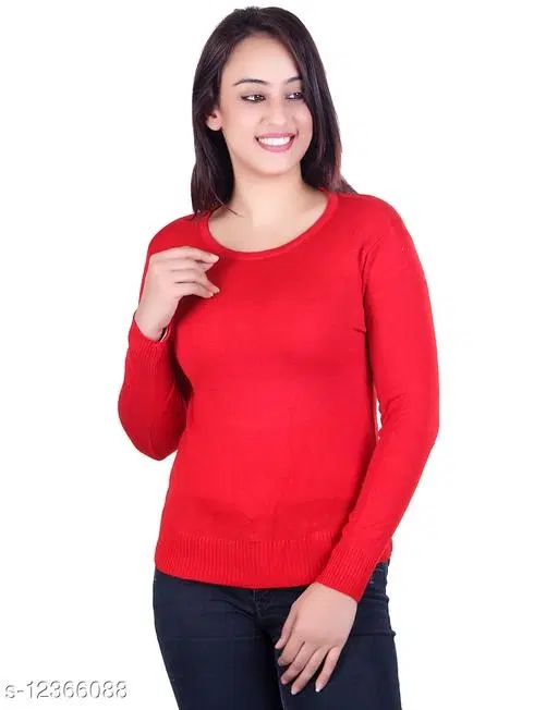 Acrylic Solid Sweater for Women (Red, M)