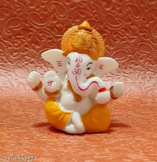 God Ganeshji Car Dashboard Idol, White & Yellow