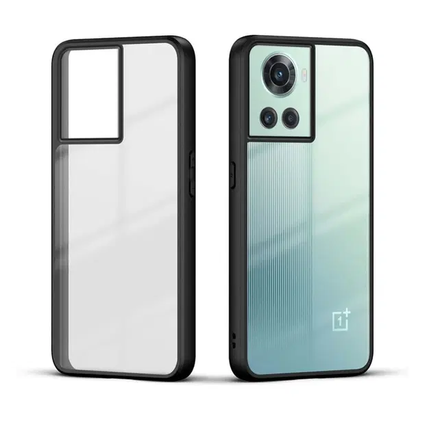 Aramid Fiber Transparent Hybrid Hard Bumper Mobile Back Cover for OnePlus 10R 5G, Black