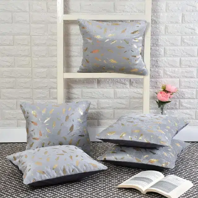 Velvet Cushion Covers with Back Zipper, Grey, 16x16 Inches, Pack of 5