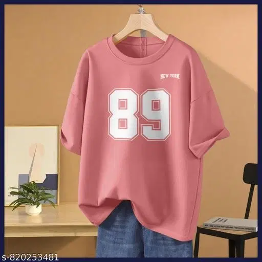 Cotton Blend Printed T-shirt for Women, Pink (XXS)