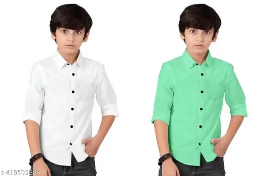 Solid Cotton Blend Long Sleeve Shirt for Boys (Mint Green, 10-11 Years)