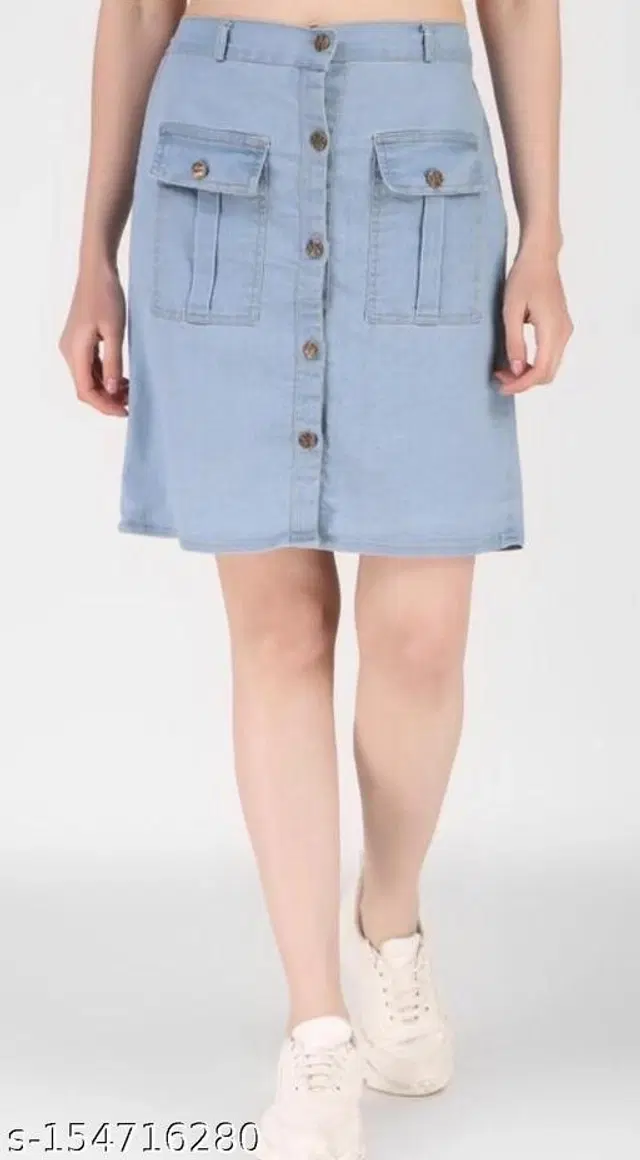 Denim Skirts for Women (Blue, 28)