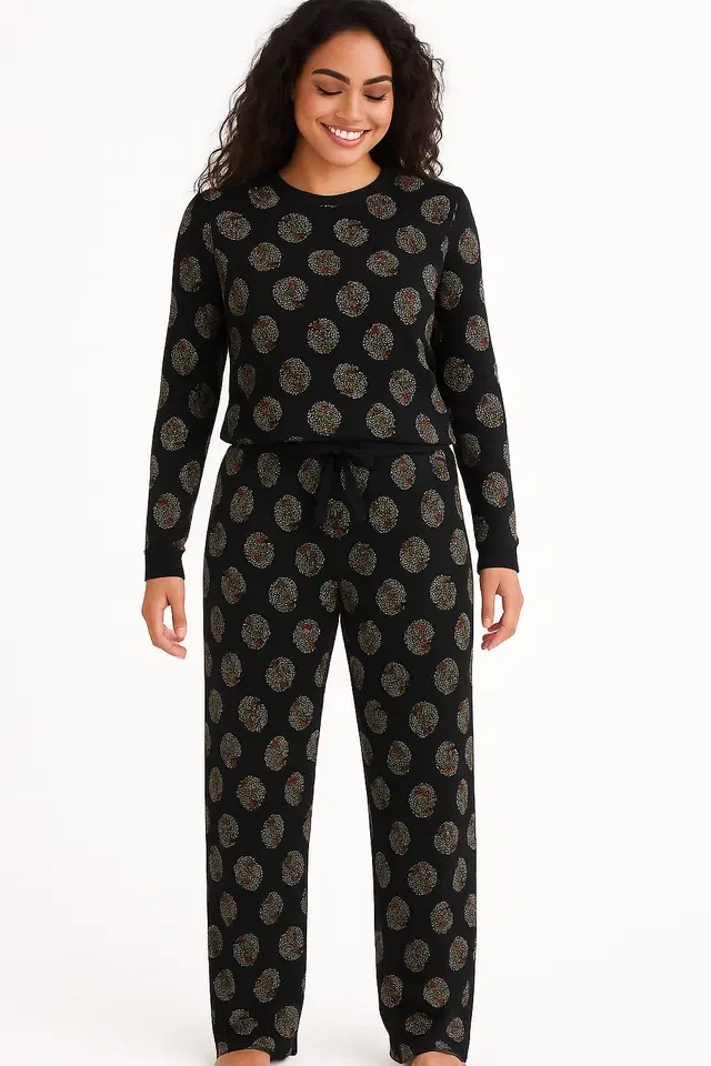 Women's Straight Leg Printed Sleepwear Pyjama - Navy