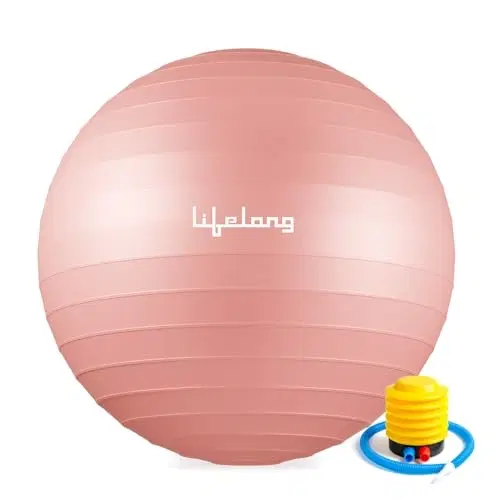 Lifelong Gym Ball for Exercise, Anti-Burst with Foot Pump, for Yoga, Physiotherapy, Pregnancy & Labor, Pilates, Balance & Stability, 55cm, Pink (llfagb55)