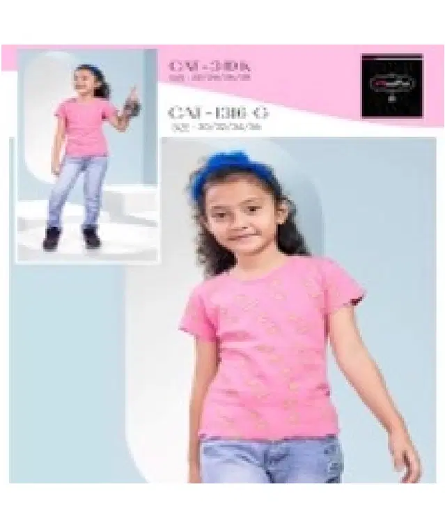 Cotton Printed Tops/Tunics for Girls, Pink (30)