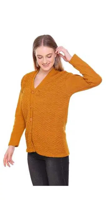 Ragmen Fashion Elegant Women Woollen Cardigan & Sweaters (Mustard, Free Size) (R9)