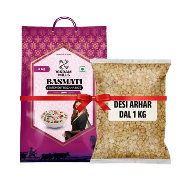 Vikram Mills Statement Rozana Basmati Rice 5 Kg + Desi Arhar Dal 1 Kg