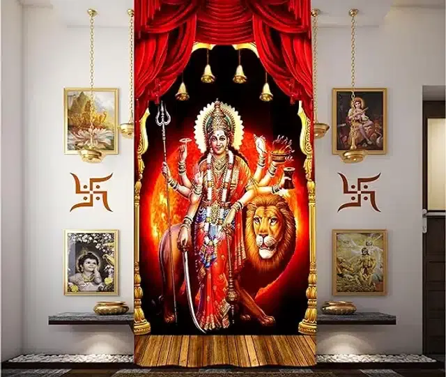 Digital Printed Pooja Room Curtain, Multicolor, 4x7 feet