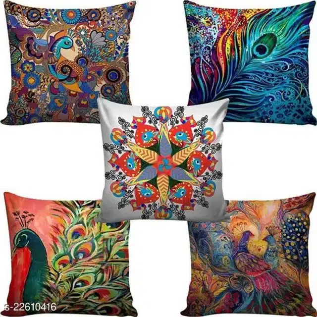 Cushion Cover for Home, Multicolor, 16x16 inches, Pack of 5