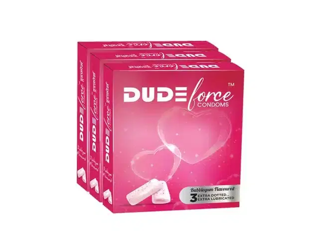 Dude Force 3 Pcs Bubblegum Flavoured Condoms for Men, Set of 3