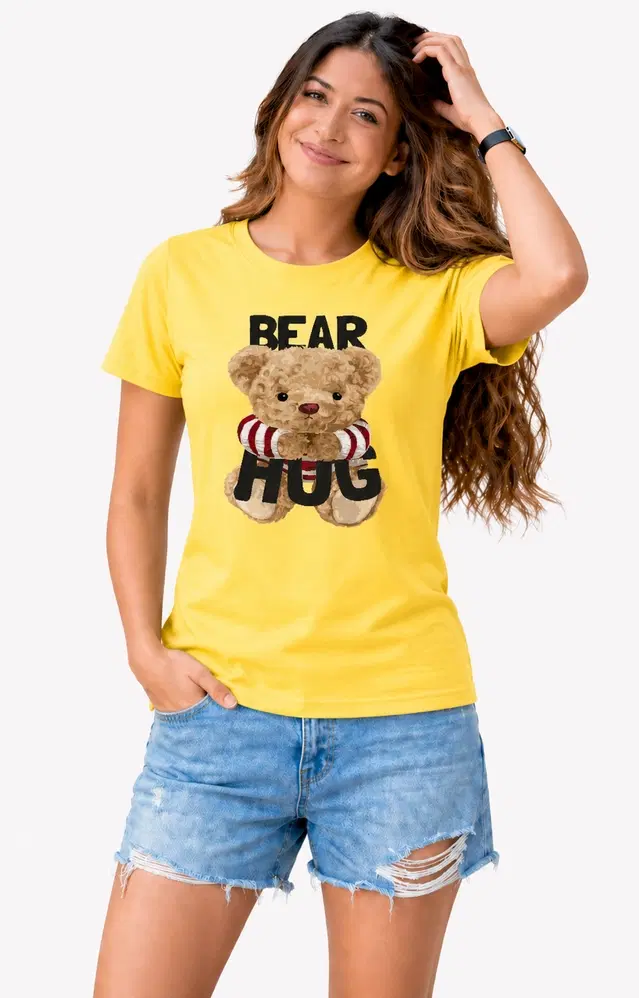 Cotton Blend Tshirts for Women (Yellow, S)