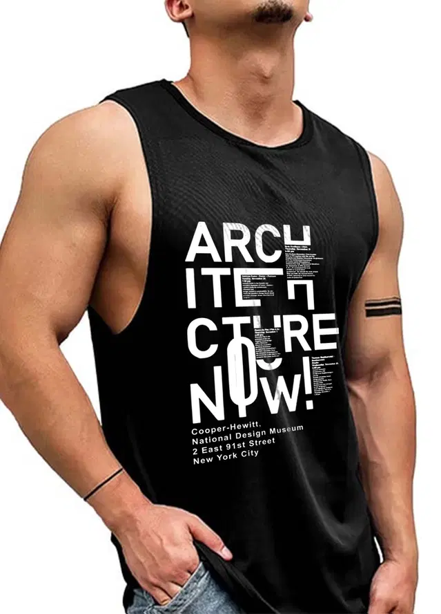 Polyester Printed Vest for Men (Black, S)