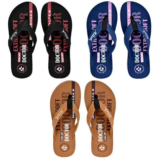 Flip-Flops for Women, Pack of 2 (Multicolour, 3)