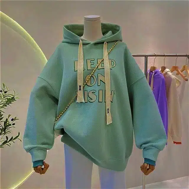 Fleece Full Sleeves Hooded Sweatshirt for Women (Olive, XL)