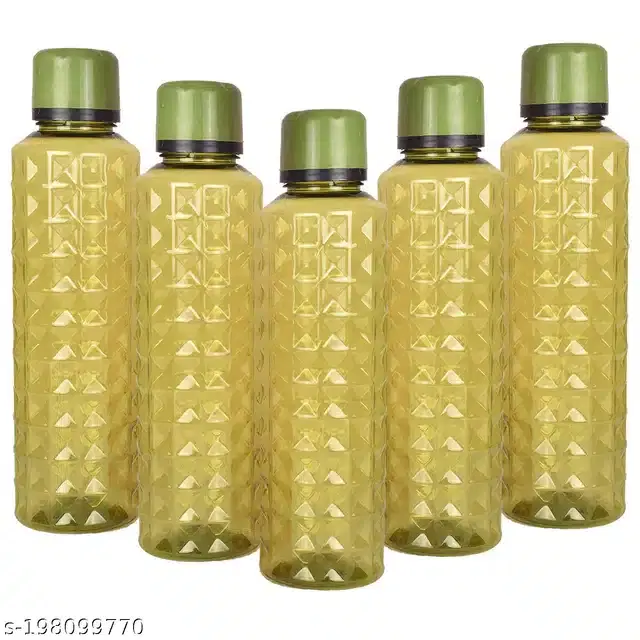 Plastic Water Bottles Set, Pack of 5, Green, 1000 ml