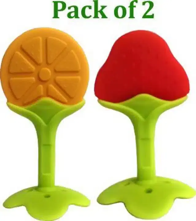 Silicone Smooth Teether for Kids, Multicolor, Pack of 2