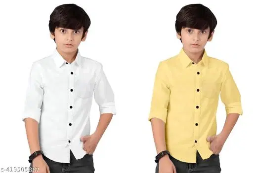 Solid Cotton Blend Long Sleeve Shirt for Boys (Yellow, 4-5 Years)
