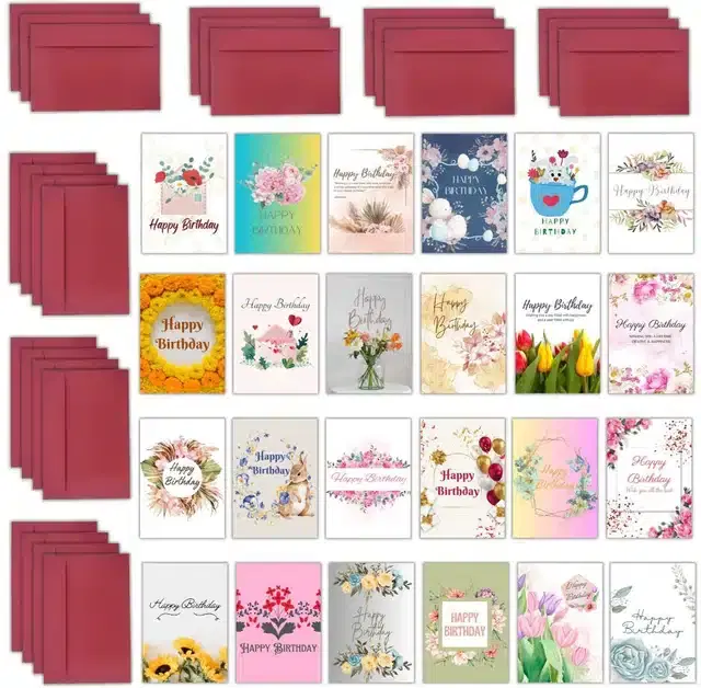 Birthday Greeting Cards with Envelopes Combo, Multicolor, Pack of 24